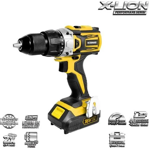 RTRMAX RTX2013 18V Çift Akülü Kömürsüz Matkap 2 x 2Ah