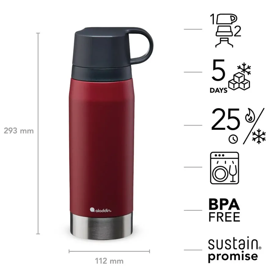 ALADDIN CityPark Thermavac Çift Bardaklı Çelik Termos Bordo 1.1 Lt