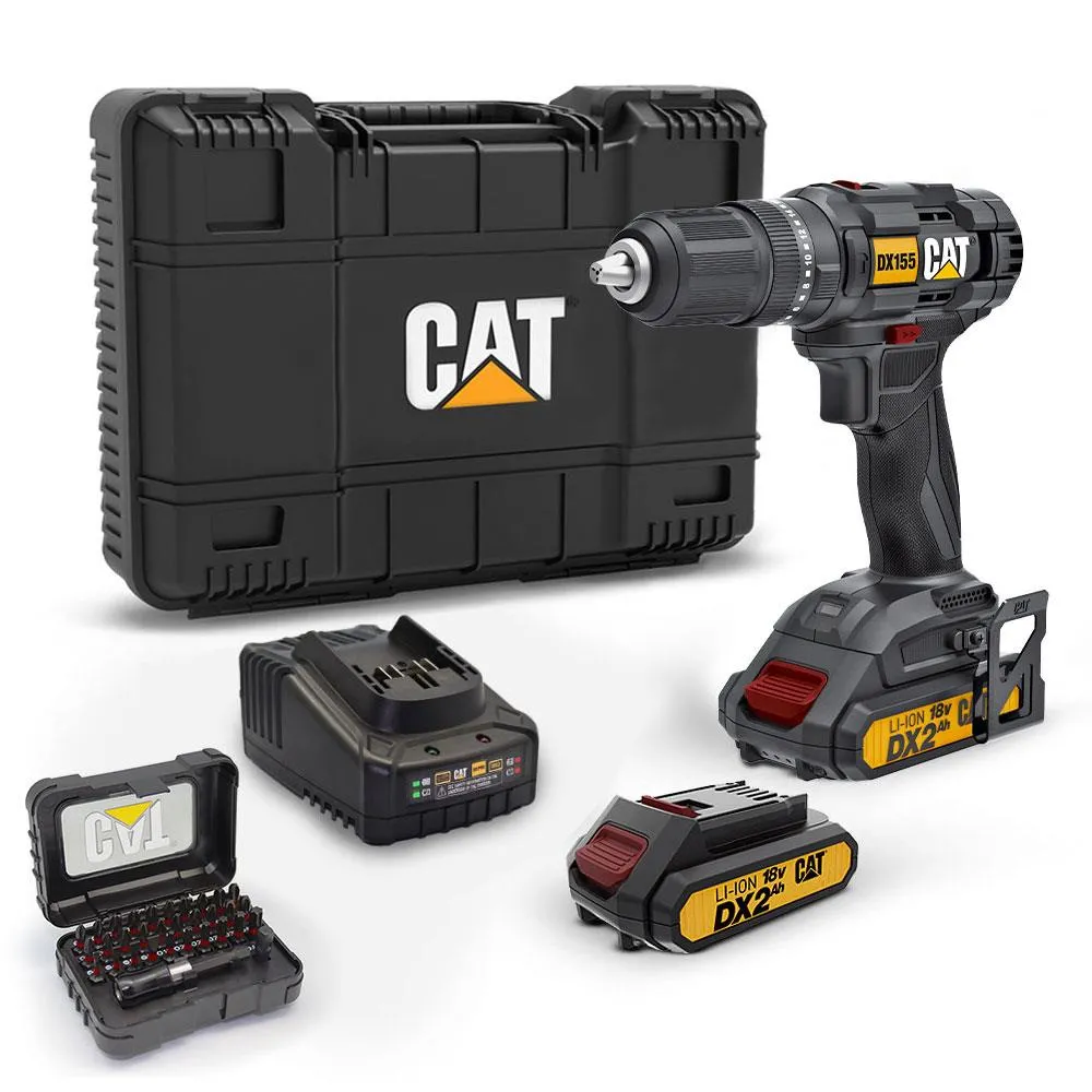 CAT DX155.1SET 18Volt/2.0Ah Li-ion Çift Akülü Profesyonel Şarjlı Darbeli Matkap + DA01901 32 Parça Vidalama Uç Seti