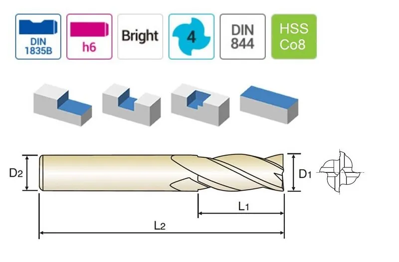 YG-1 HSS-Co8 Parmak Freze Bıçağı 18 mm (4 Ağızlı)