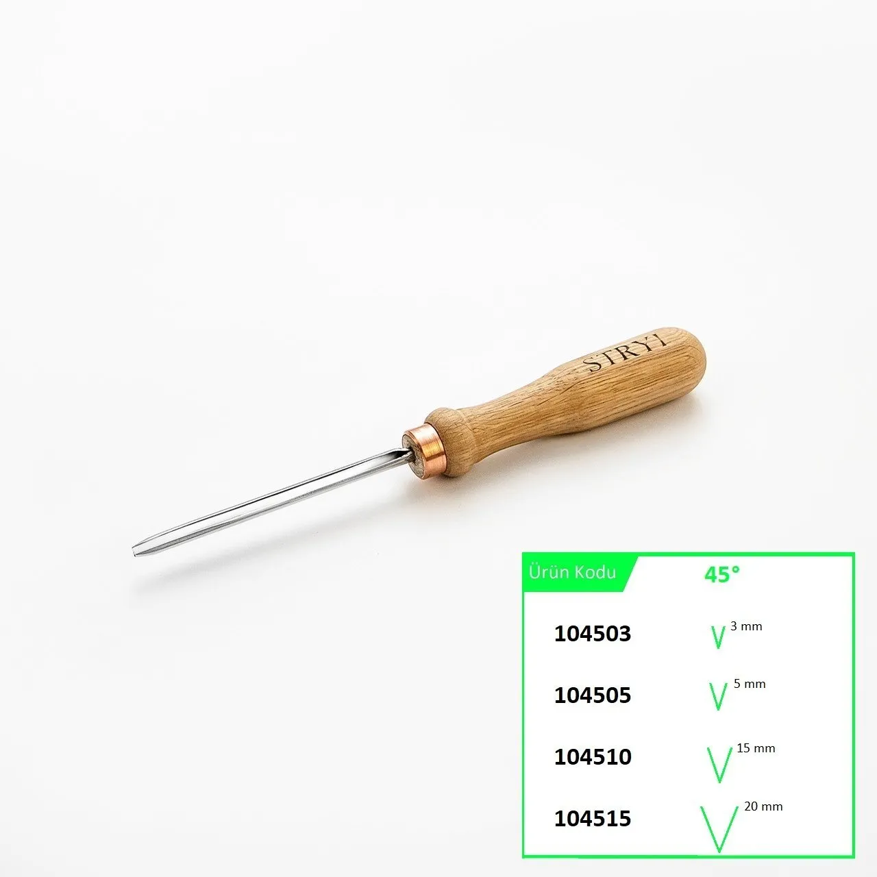 STRYI 104503 V Ağız 45 Derece Ahşap Oyma Iskarpelası 3 mm