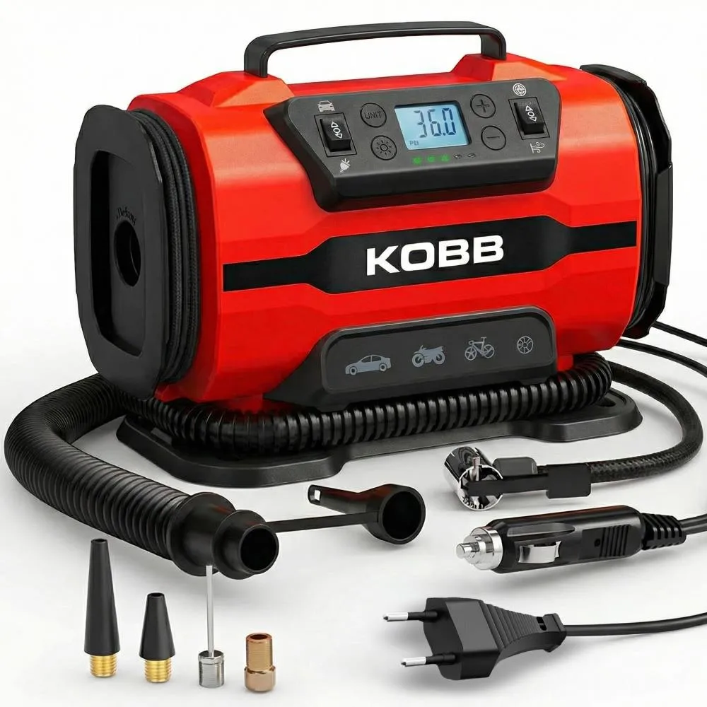 KOBB KB301 12-220 Volt Dijital Basınç Göstergeli Lastik ve Yatak Şişirme Pompası