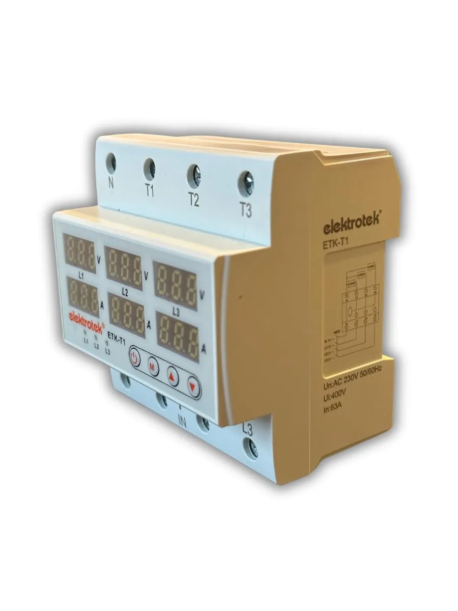 ELEKTROTEK Trifaze Gerilim ve Akım Koruyucu Dijital Röle-Otomat 220 Volt 63A