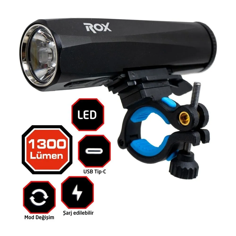 Rox Şarjlı Led Bisiklet Feneri 1300 Lümen