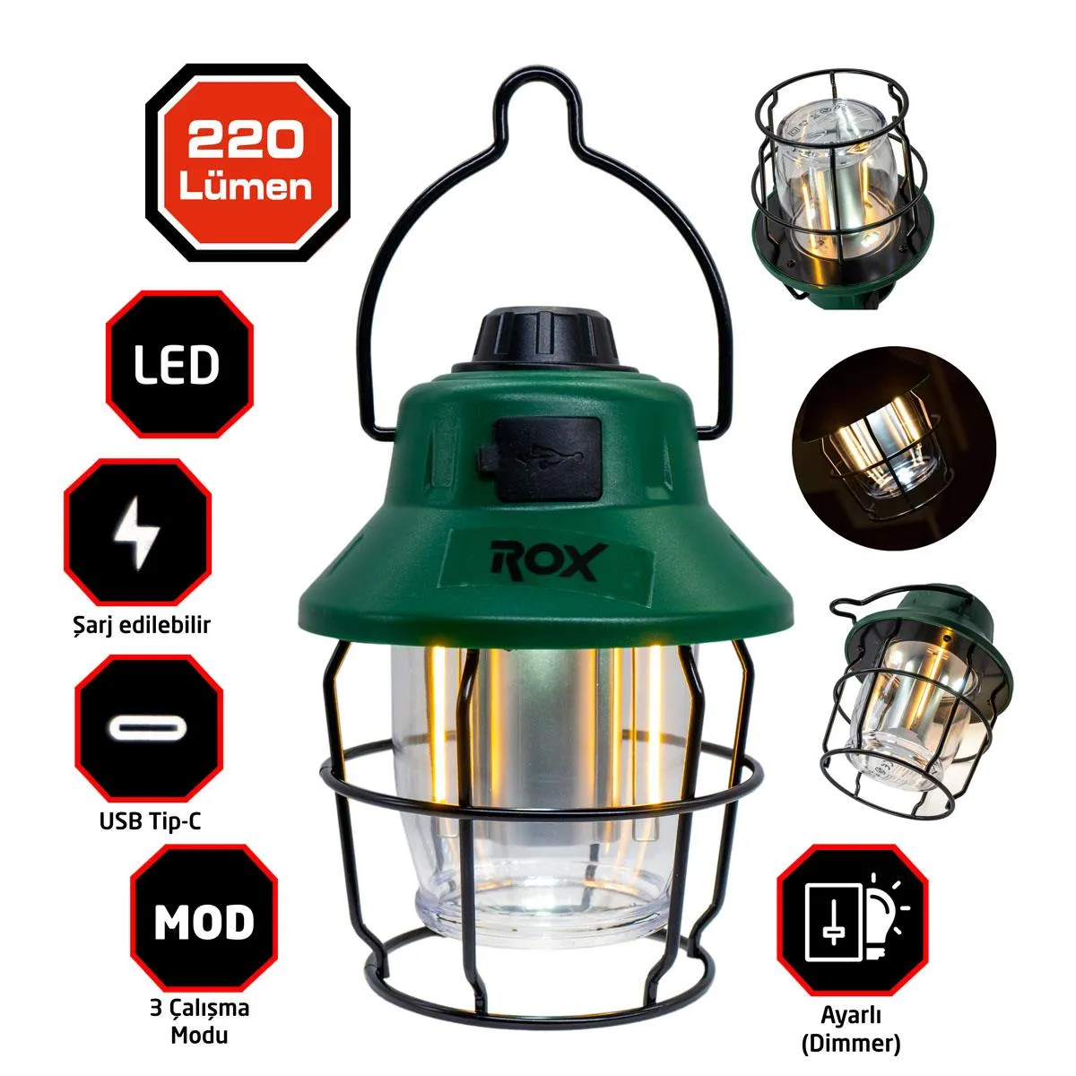 Rox Şarjlı Kamp Feneri 220 Lümen