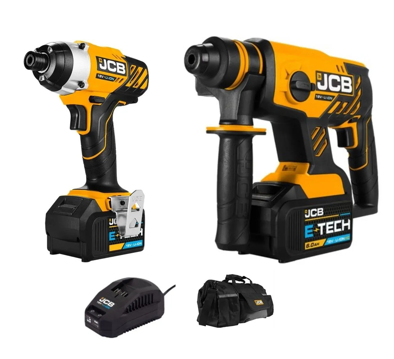 JCB Akülü Kırıcı Delici + Torklu Vidalama Seti 18 Volt  6 Ah Çift Akülü