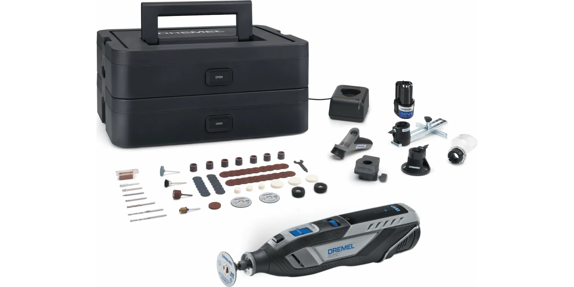 DREMEL 8250 Hobi Akülü Gravür Seti 12 Volt Çift Akü 65 Parça